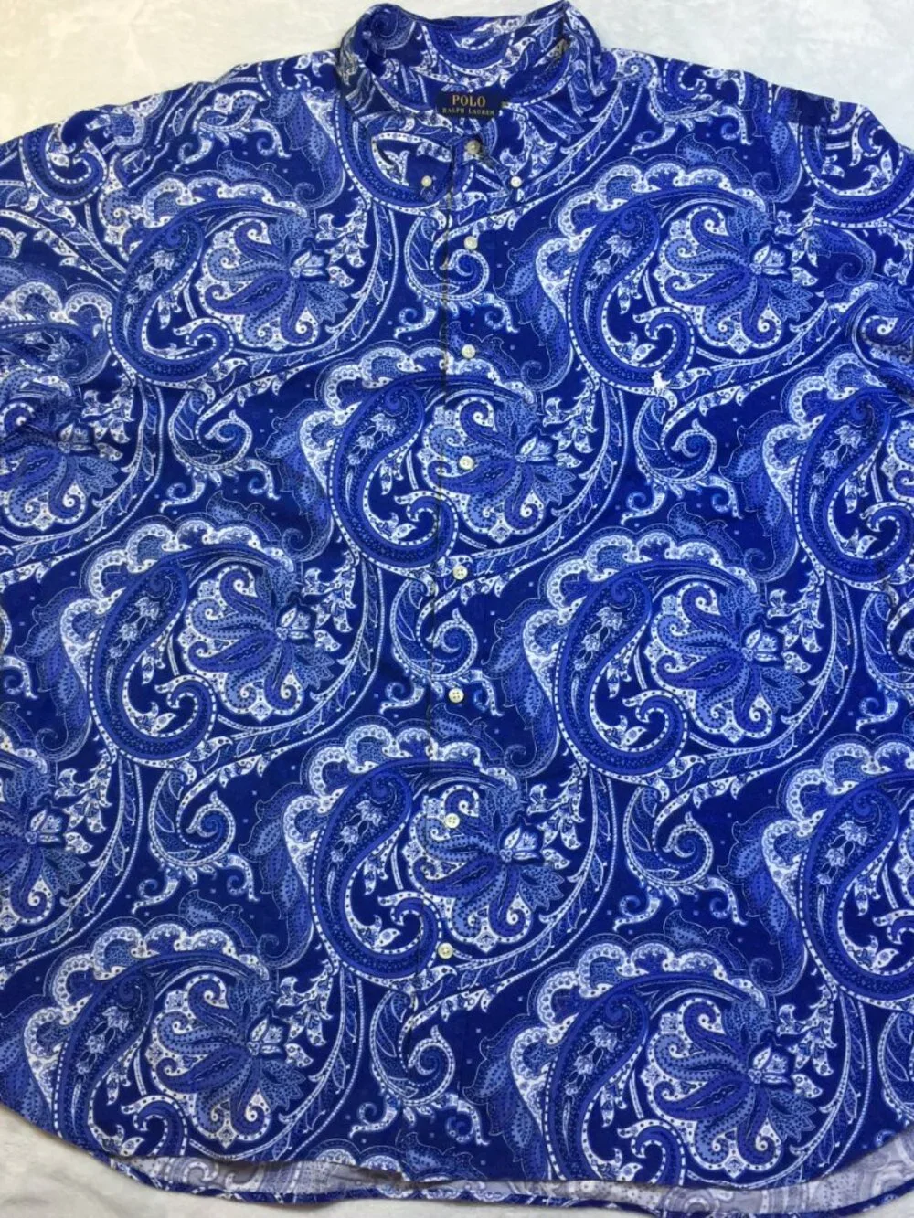 Polo Ralph Lauren Shirt 3XB Mens Big Tall Blue Paisley Short Sleeve Button Down